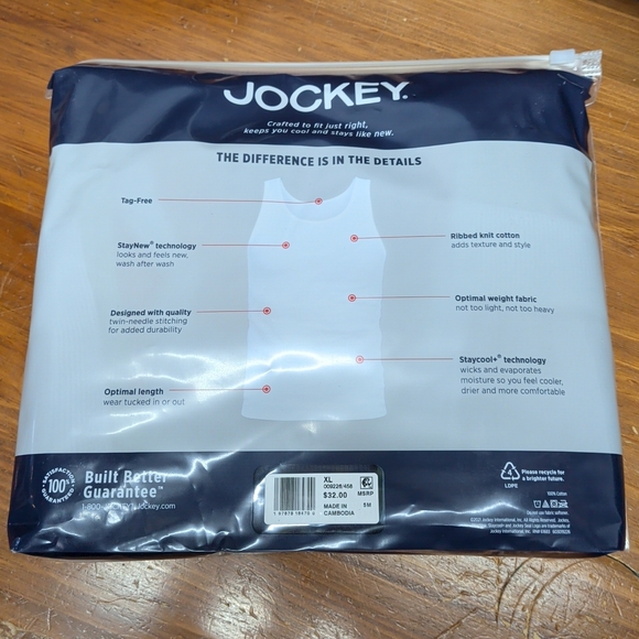 Jockey 100% Cotton A-Shirt Tank - 4 Pack - Size XL ( 46-48 ) - Picture 2 of 2